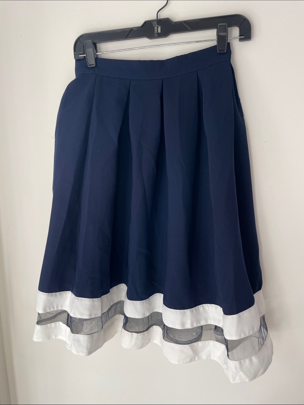 Xenia Boutique Womens Navy White Retro Sailor Pleated A line Maxi Skirt US 4 XS